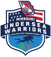 Undersea Warriors shield logo lettered Missouri, with a Missouri map