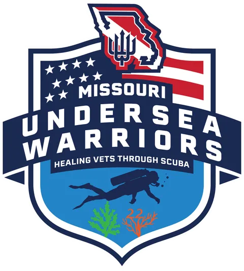 Undersea Warriors shield logo lettered Missouri, with a Missouri map